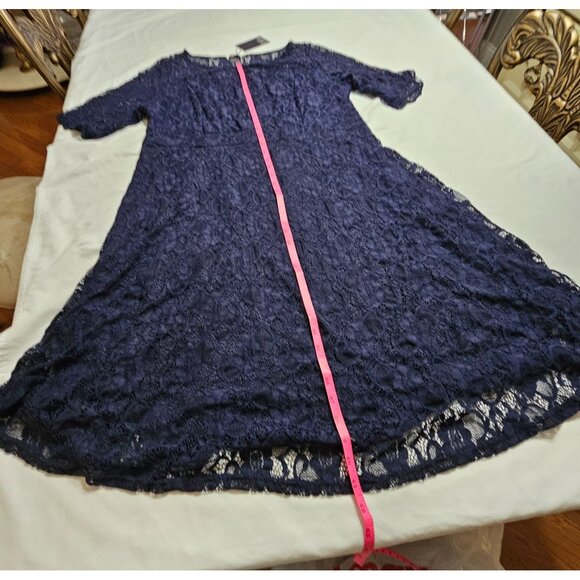 NWT Navy Blue Lace Midi Dress W/ Elbow Sleeves & Lining By Pinup Fashion Sz 20W - Picture 11 of 13